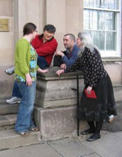 Students at HTC building